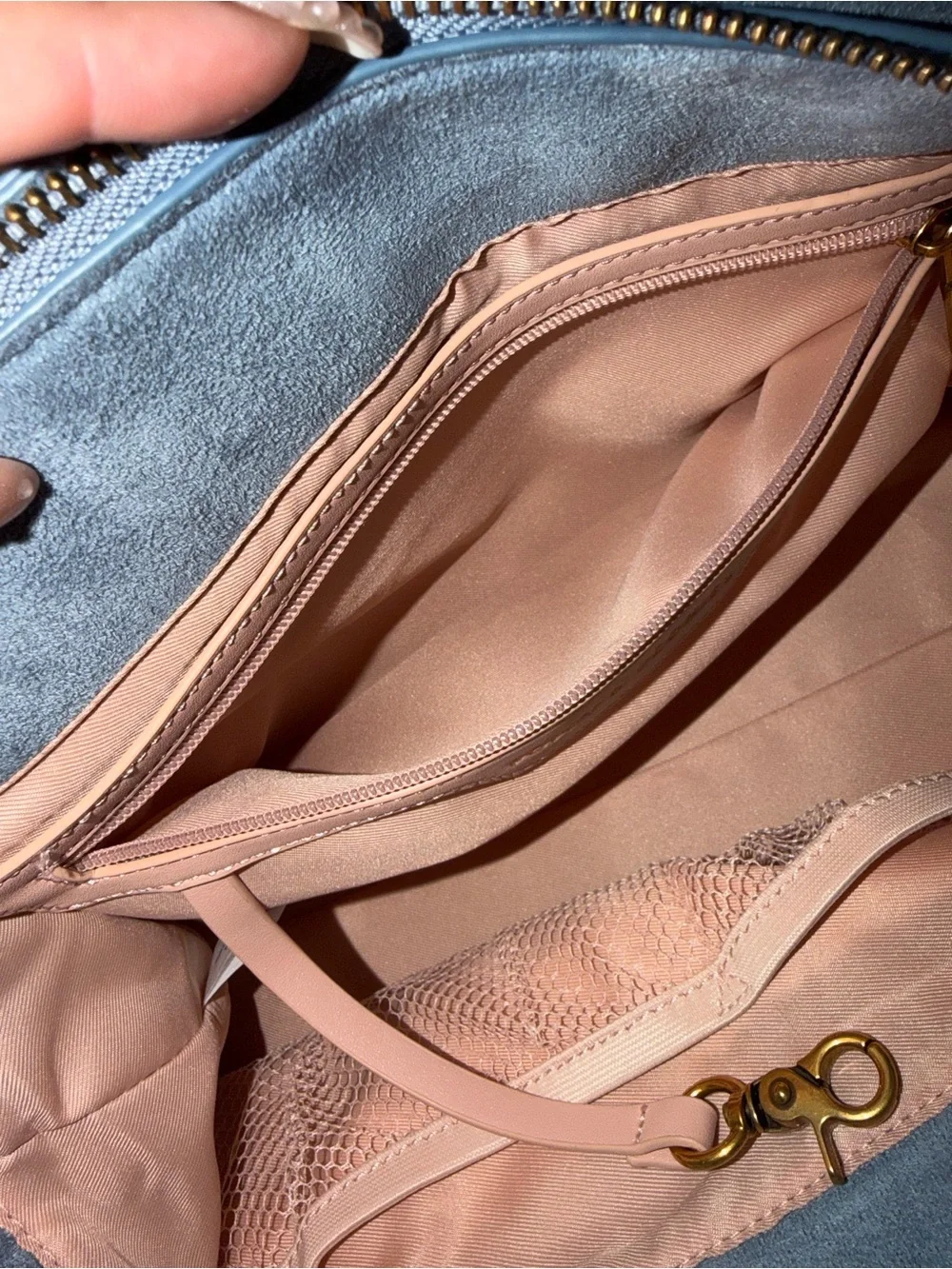 Poppy & Peonies Mini Uptown Suede Top-Handle Satchel in Dusty Blue